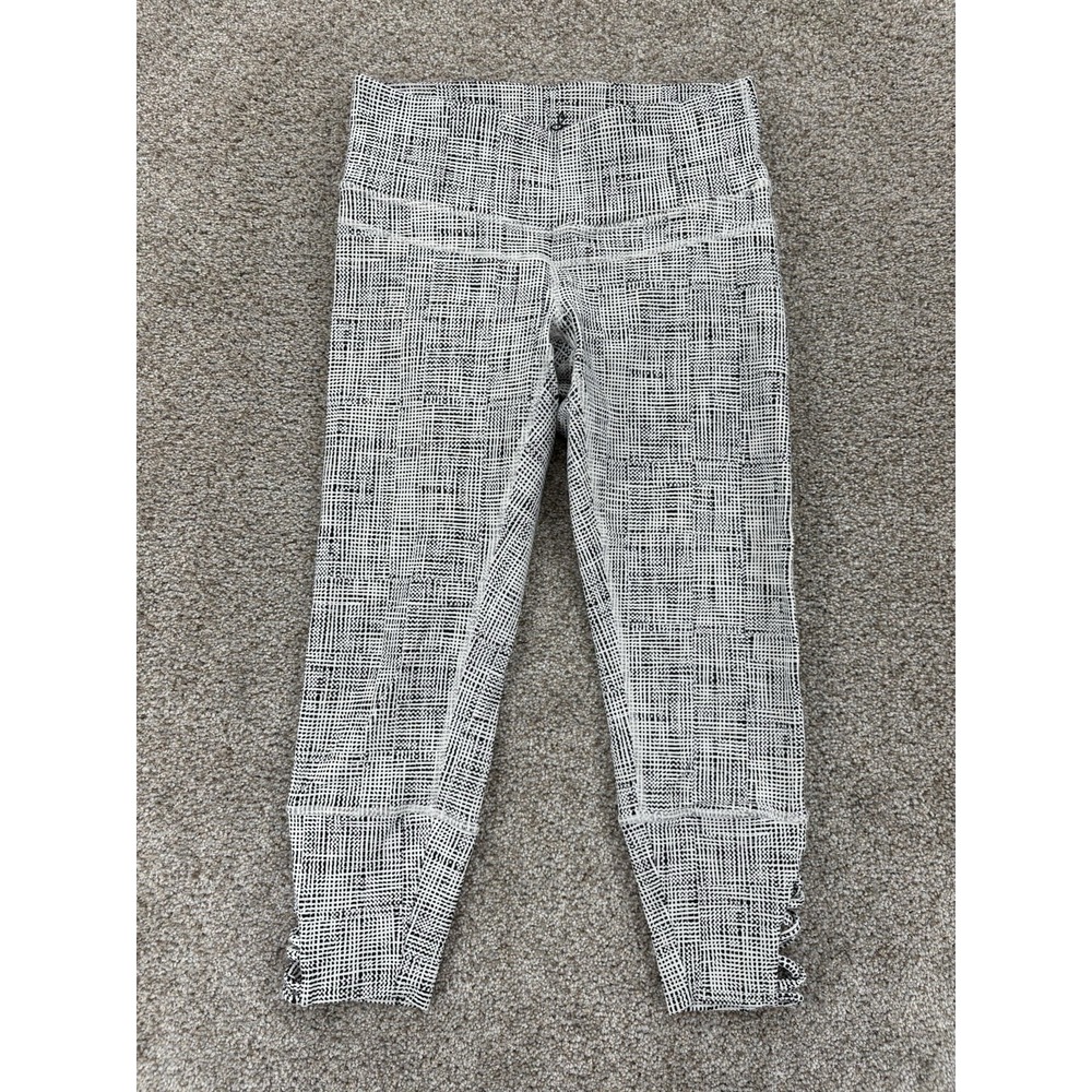 PrAna Pillar Legging Womens XS White Black Dots Cropped Laced Ankle Yoga Workout
